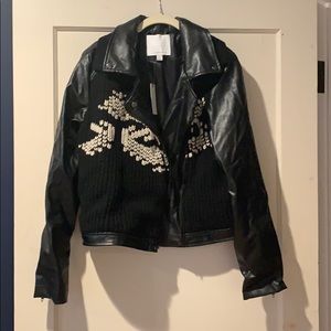 Anthropologie Aztec sweater leather jacket